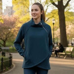 Athleta Navy Blue Cozy Karma Asymmetric Pullover Sweatshirt - Sz Small NWOT